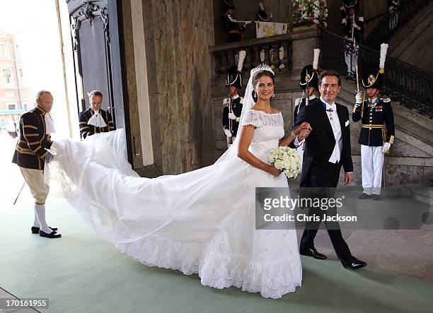 Princess Madeleine of Sweden and Christopher O'Neill depart from the wedding ceremony of Princess Madeleine of Sweden and Christopher O'Neill hosted...