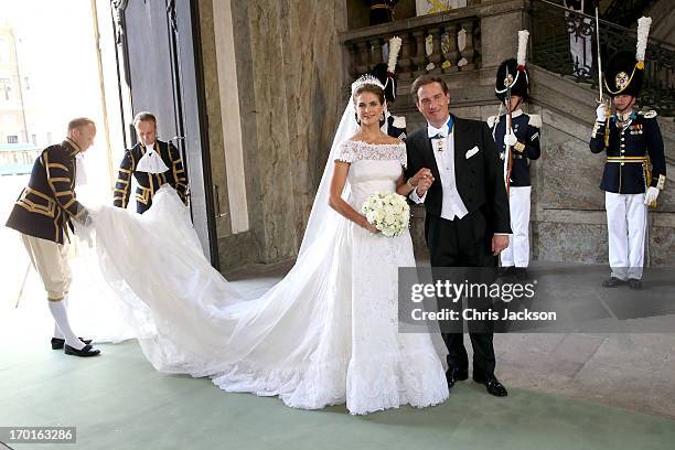 Princess Madeleine of Sweden and Christopher O'Neill depart from the wedding ceremony of Princess Madeleine of Sweden and Christopher O'Neill hosted...