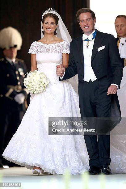 Princess Madeleine of Sweden and Christopher O'Neill depart from the wedding ceremony of Princess Madeleine of Sweden and Christopher O'Neill hosted...