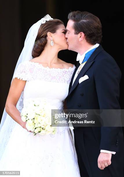Princess Madeleine of Sweden and Christopher O'Neill kisse after the wedding ceremony of Princess Madeleine of Sweden and Christopher O'Neill hosted...