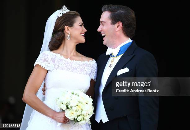 Princess Madeleine of Sweden and Christopher O'Neill appear on the balcony after the wedding of Princess Madeleine of Sweden and Christopher O'Neill...