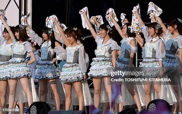 Japanese girl pop group AKB48, Rena Matsui, Haruka Shimazaki, Rino Sashihara, Minami Takahashi, Mayu Watanabe, Jurina Matsui, Yuko Oshima and Yuki...