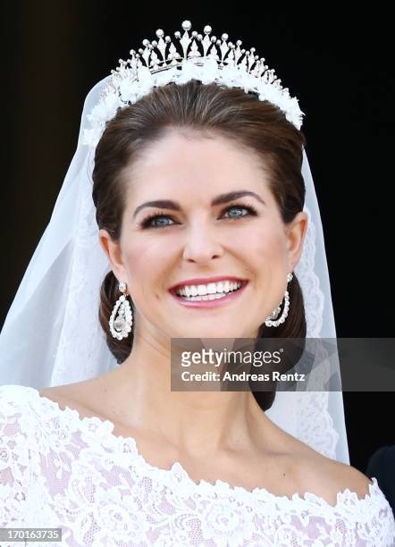 Princess Madeleine of Sweden appears on the balcony after the wedding ceremony of Princess Madeleine of Sweden and Christopher O'Neill hosted by King...