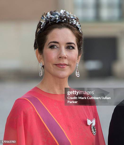 Crown Princess Mary of Denmark attends the wedding of Princess Madeleine of Sweden and Christopher O'Neill hosted by King Carl Gustaf and Queen...