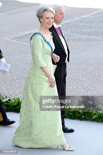 Princess Benedikte of Denmark and Richard Prince of Sayn-Wittgenstein-Berleburg attend the wedding of Princess Madeleine of Sweden and Christopher...