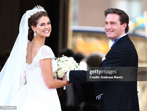 Princess Madeleine of Sweden and Christopher O'Neill depart from the wedding ceremony of Princess Madeleine of Sweden and Christopher O'Neill hosted...