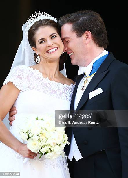 Princess Madeleine of Sweden and Christopher O'Neill depart from the wedding ceremony of Princess Madeleine of Sweden and Christopher O'Neill hosted...