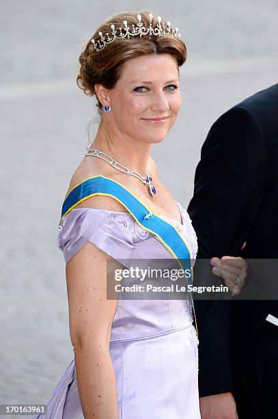 Princess Martha Louise of Norway attends the wedding of Princess Madeleine of Sweden and Christopher O'Neill hosted by King Carl Gustaf XIV and Queen...