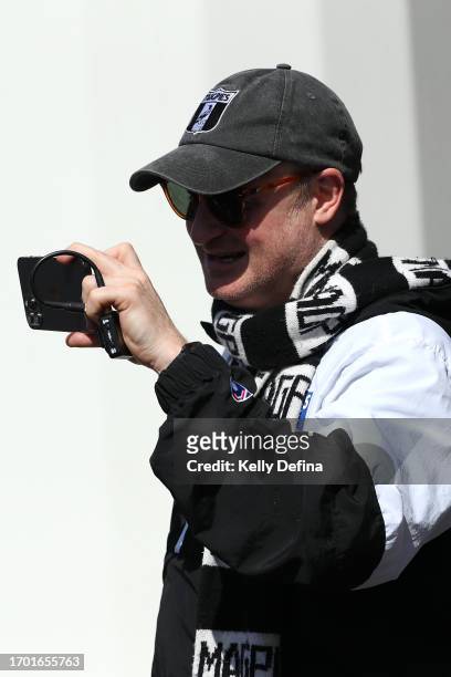 Fans watch on during a Collingwood Magpies AFL training session at AIA Centre on September 26, 2023 in Melbourne, Australia.