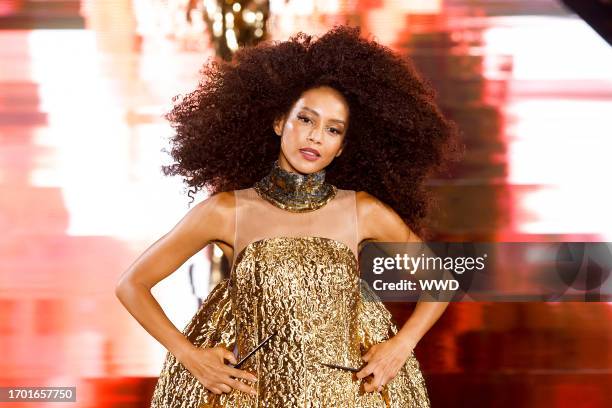 Taís Araújo walks the runway during the "Le Defile - Walk Your Worth" - 6th L'Oreal Show as part of Paris Fashion Week at the Eiffel Tower on October...