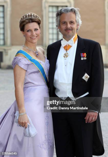 Princess Martha Louise of Norway and Ari Mikael Behn attend the wedding of Princess Madeleine of Sweden and Christopher O'Neill hosted by King Carl...