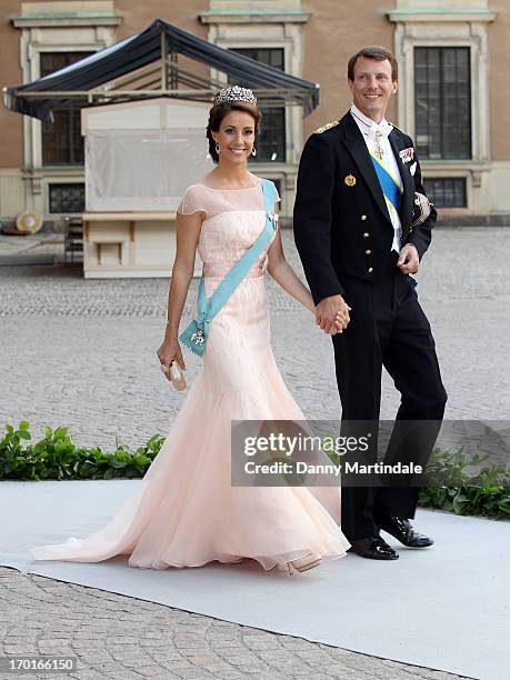 Princess Marie of Denmark and Prince Joachim of Denmark attend the wedding of Princess Madeleine of Sweden and Christopher O'Neill hosted by King...