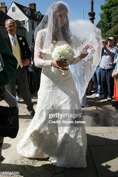 Natasha Rufus is pictured arriving for her wedding to Rupert Finch on June 8, 2013 in Gloucester, England.