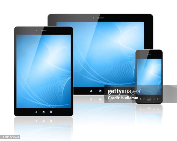 [clipping path!] digital tablet pc and smart phone isolated - tablet screen stockfoto's en -beelden