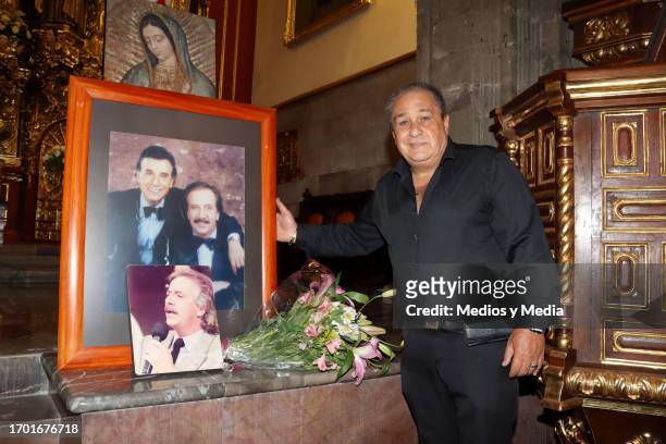 Enrique Gou poses for photos during a memorial service in honor to Benito Castro at Los Santos Castro y Damian church on September 25, 2023 in Mexico...