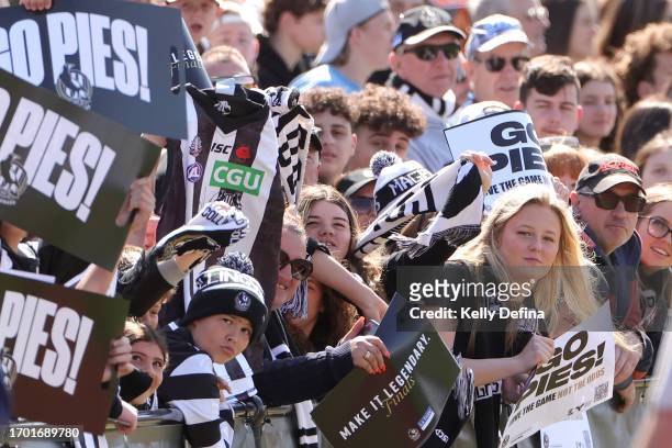 Fans show support during a Collingwood Magpies AFL training session at AIA Centre on September 26, 2023 in Melbourne, Australia.