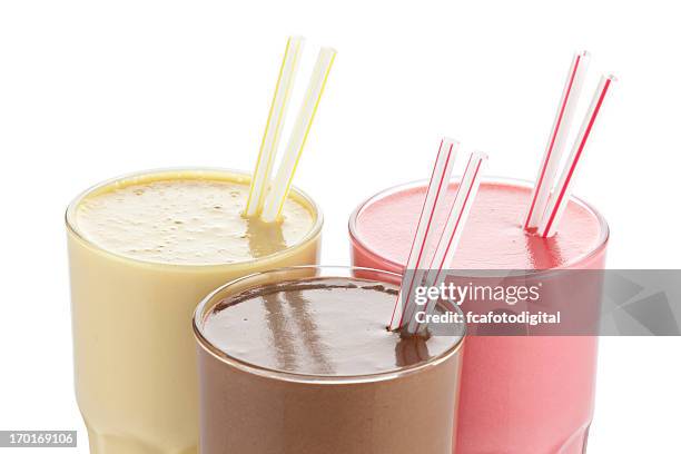 smoothie trio - chocolate milkshake stock pictures, royalty-free photos & images