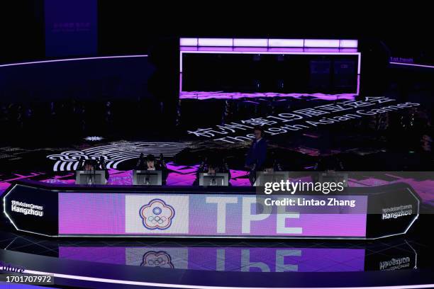 Chinese Taipei Esports players competes during the League of Legends Group C match against team Maldives during the Hangzhou 2022 Asian Games at...