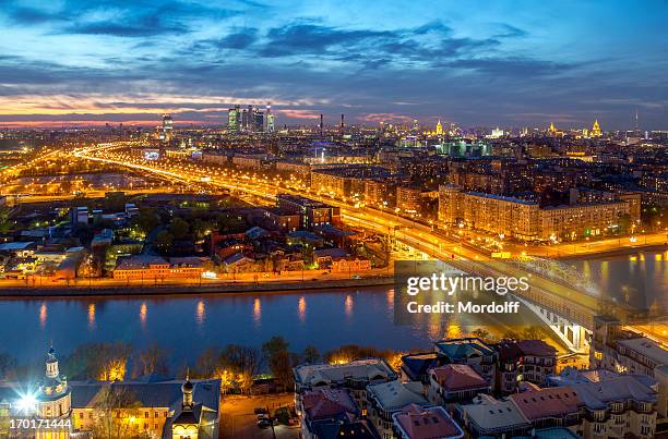 beautiful moscow skyline with night lights - russia skyline stock pictures, royalty-free photos & images