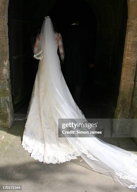 Natasha Rufus leaves the church after her wedding to Rupert Finch on June 8, 2013 in Gloucester, England.