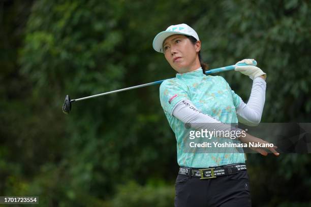 Ji-hee Lee of South Korea hits her tee shot on the 7th hole during the first round of Sky Ladies ABC Cup at ABC Golf Club on September 26, 2023 in...