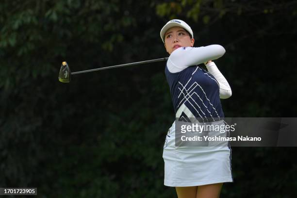 Kana Taneda of Japan hits her tee shot on the 7th hole during the first round of Sky Ladies ABC Cup at ABC Golf Club on September 26, 2023 in Kato,...