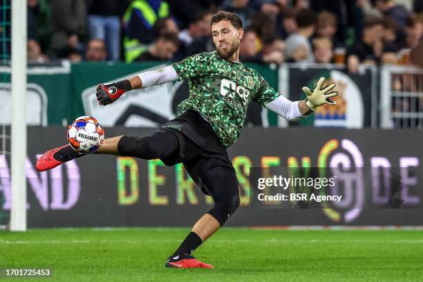 Goalkeeper Michael Verrips of FC Groningen warms up during the Dutch Keuken Kampioen Divisie match between FC Groningen and FC Den Bosch at Euroborg...