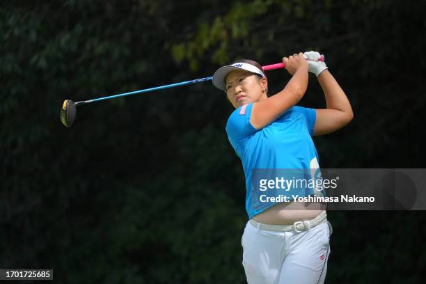 Sakura Kito of Japan hits her tee shot on the 7th hole during the first round of Sky Ladies ABC Cup at ABC Golf Club on September 26, 2023 in Kato,...