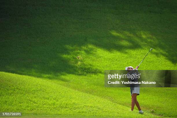 Anna Hoshino of Japan hits her third shot on the 6th hole during the first round of Sky Ladies ABC Cup at ABC Golf Club on September 26, 2023 in...