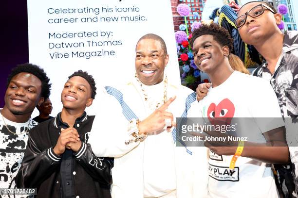 Busta Rhymes and WanMor attend a celebration of Busta Rhymes music carrer on September 25, 2023 in New York City.