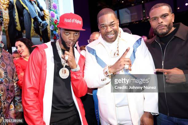 Papoose, Busta Rhymes, and Benny Boom attend a celebration of Busta Rhymes musci career on September 25, 2023 in New York City.