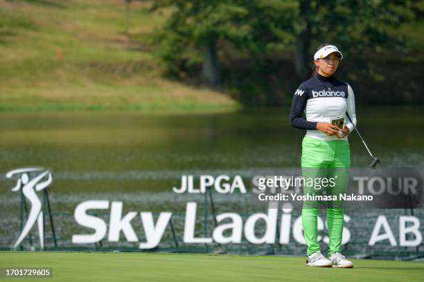 Karin Takeyama of Japan is seen on the 18th green during the first round of Sky Ladies ABC Cup at ABC Golf Club on September 26, 2023 in Kato, Hyogo,...