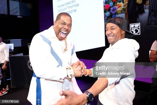 Busta Rhymes and Datwon Thomas attend a celebration of Busta Rhymes music career on September 25, 2023 in New York City.