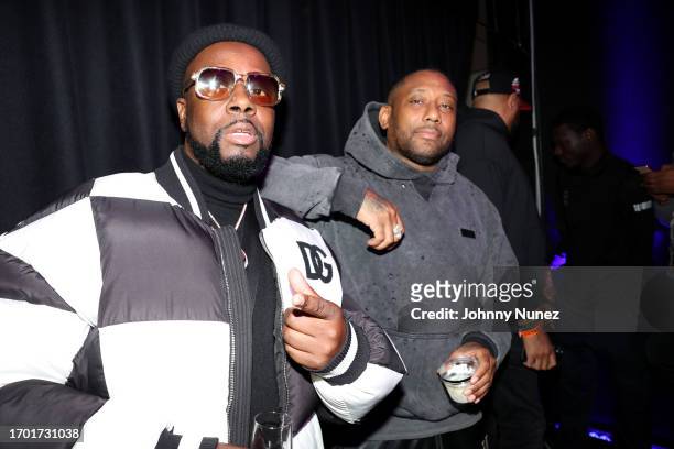 Wyclef Jean and Maino attend a celebration of Busta Rhymes music career on September 25, 2023 in New York City.
