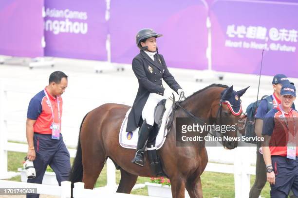 Thai Princess Sirivannavari Nariratana Rajakanya competes in the Equestrian - Dressage Prix St-Georges Team and Individual on day three of the 19th...