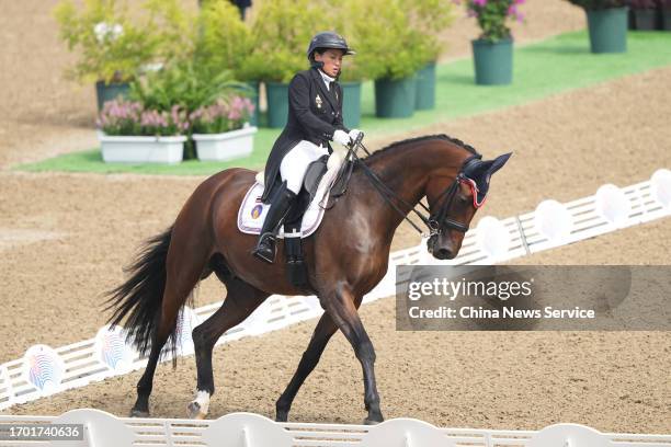 Thai Princess Sirivannavari Nariratana Rajakanya competes in the Equestrian - Dressage Prix St-Georges Team and Individual on day three of the 19th...