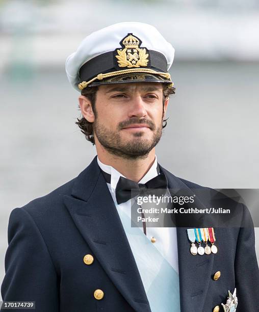 Prince Carl Philip of Sweden leaving for Drottningholm Palace after the wedding of Princess Madeleine of Sweden and Christopher O'Neill hosted by...