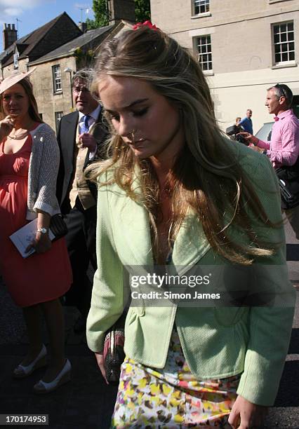 Cressida Bonas is pictured leaving the wedding of Rupert Finch And Natasha Rufus on June 8, 2013 in Gloucester, England.
