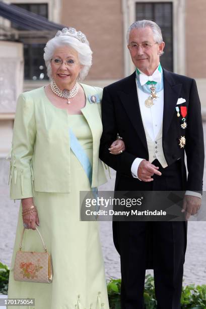 Princess Christina Magnuson and Tord Magnuson attend the wedding of Princess Madeleine of Sweden and Christopher O'Neill hosted by King Carl Gustaf...