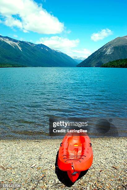 kayak, lake rotoiti, nelson lakes national park, nz - nelson lakes national park stock pictures, royalty-free photos & images