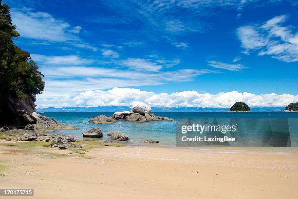 split apple rock, abel tasman national park, new zealand - tasman district new zealand stock pictures, royalty-free photos & images