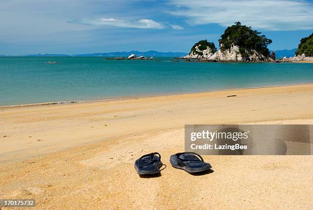 estate, jandals sulla spiaggia - jandals foto e immagini stock