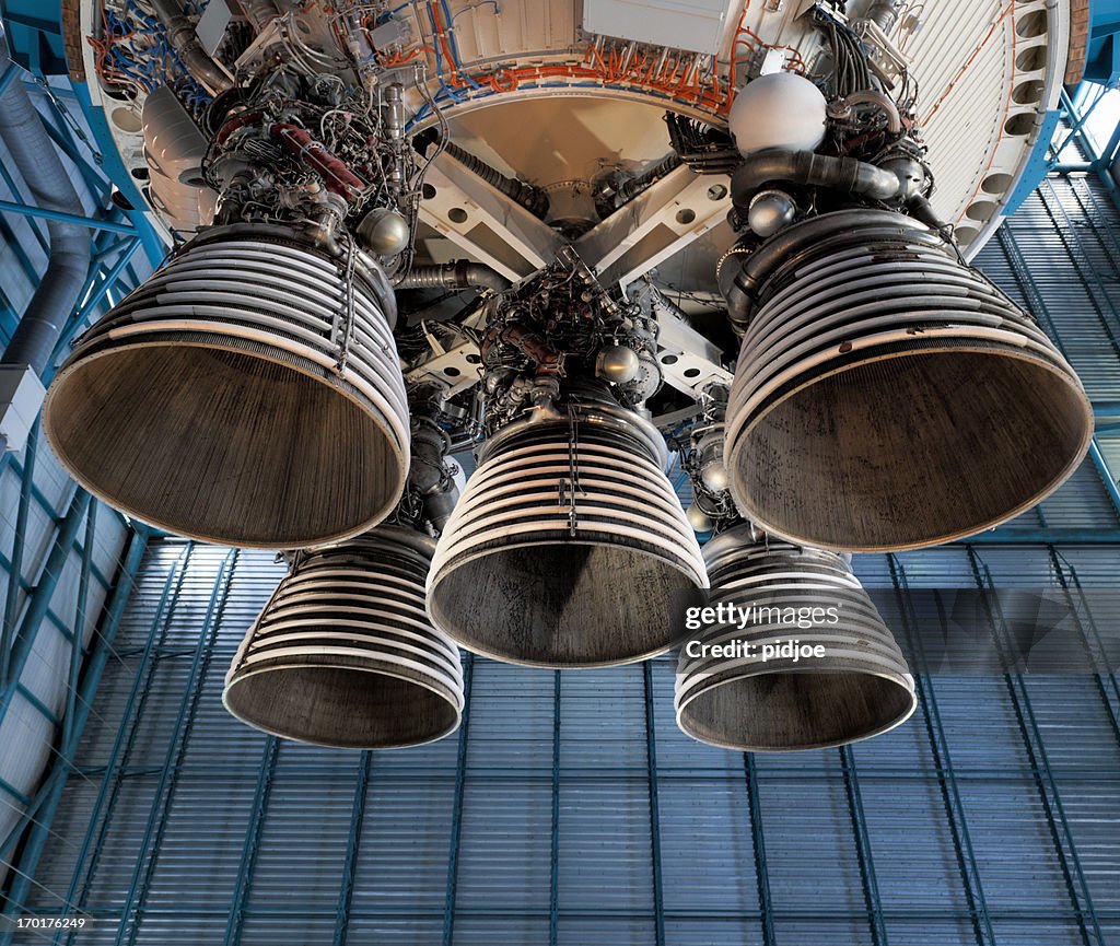 Saturn 5 rocket engine and exhaust pipes