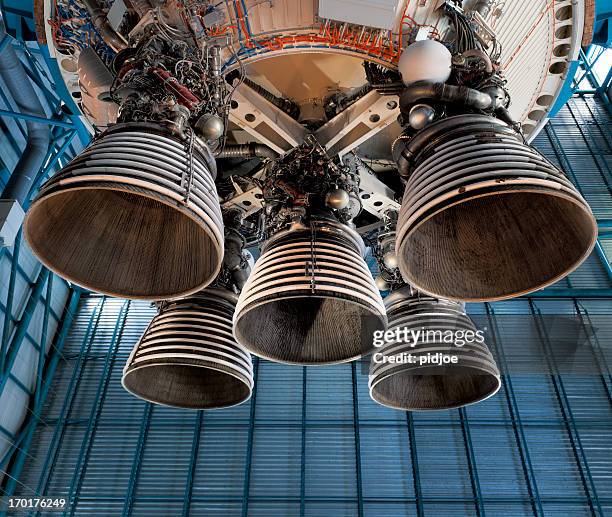 saturn 5 rocket engine and exhaust pipes - rocket engine stock pictures, royalty-free photos & images