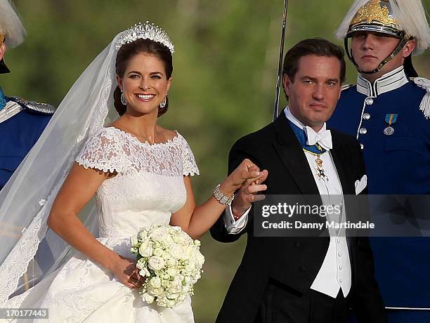 Princess Madeleine of Sweden and Christopher O'Neill attend the evening banquet after the wedding of Princess Madeleine of Sweden and Christopher...