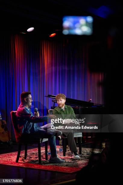 Journalist Tomás Mier and musician JP Saxe attend the Spotlight Series with JP Saxe event at the GRAMMY Museum L.A. Live on September 25, 2023 in Los...