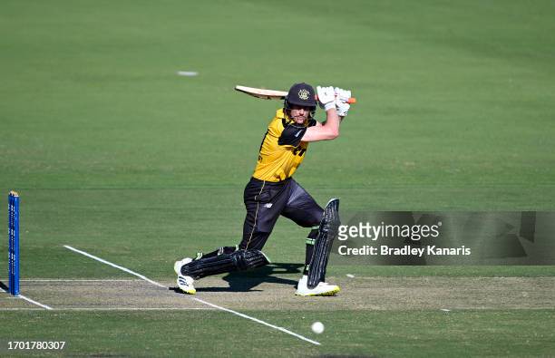 Cameron Bancroft of Western Australia plays a shot during the Marsh One Day Cup match between South Australia and Western Australia at Allan Border...