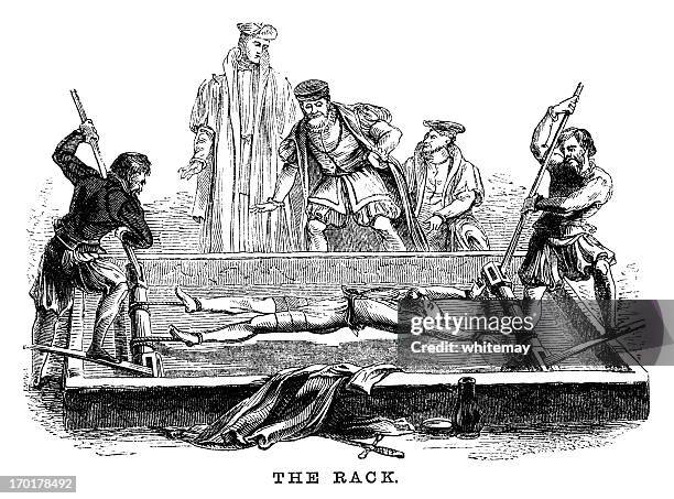 torture on the rack (victorian woodcut) - confession religion stock illustrations