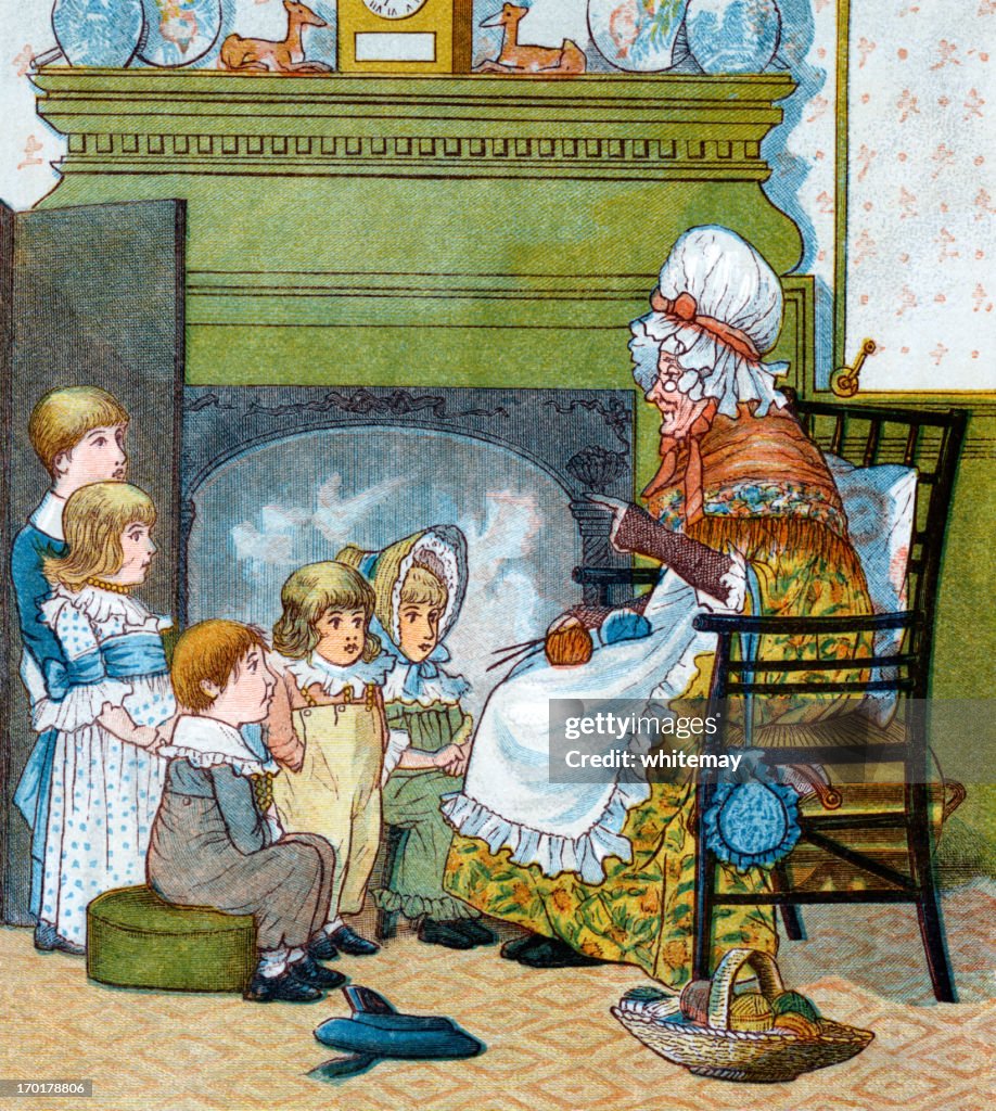 Old lady contar histórias para crianças