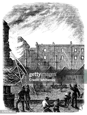 Firemen at work (Victorian engraving) Firemen at work (Victorian engraving)